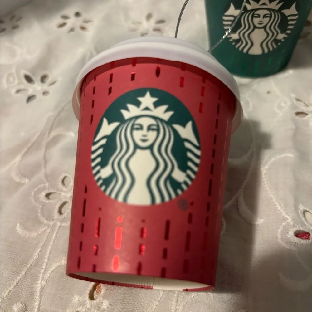 Starbucks Set of 6 Hanging Christmas Ornaments Red and Green